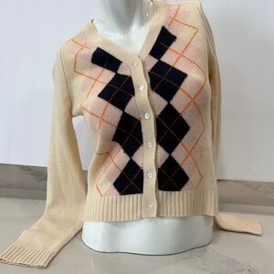 J. Crew Cream Argyle Cardigan Sweater